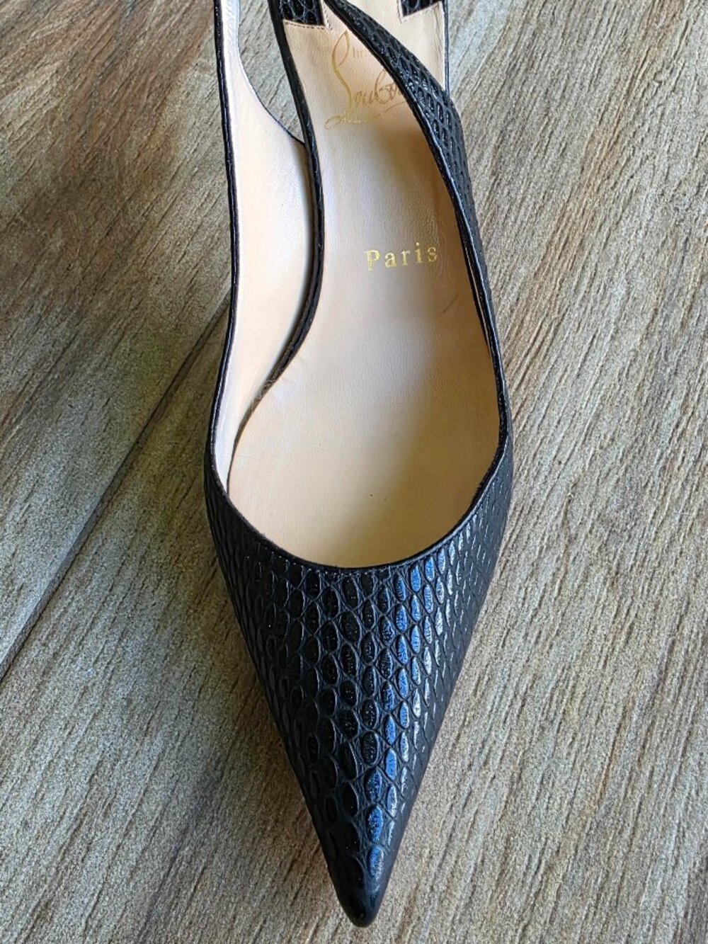 Christian Louboutin Black Lizard Print Slingback Shoes Eur. 37 - Picture 4 of 13